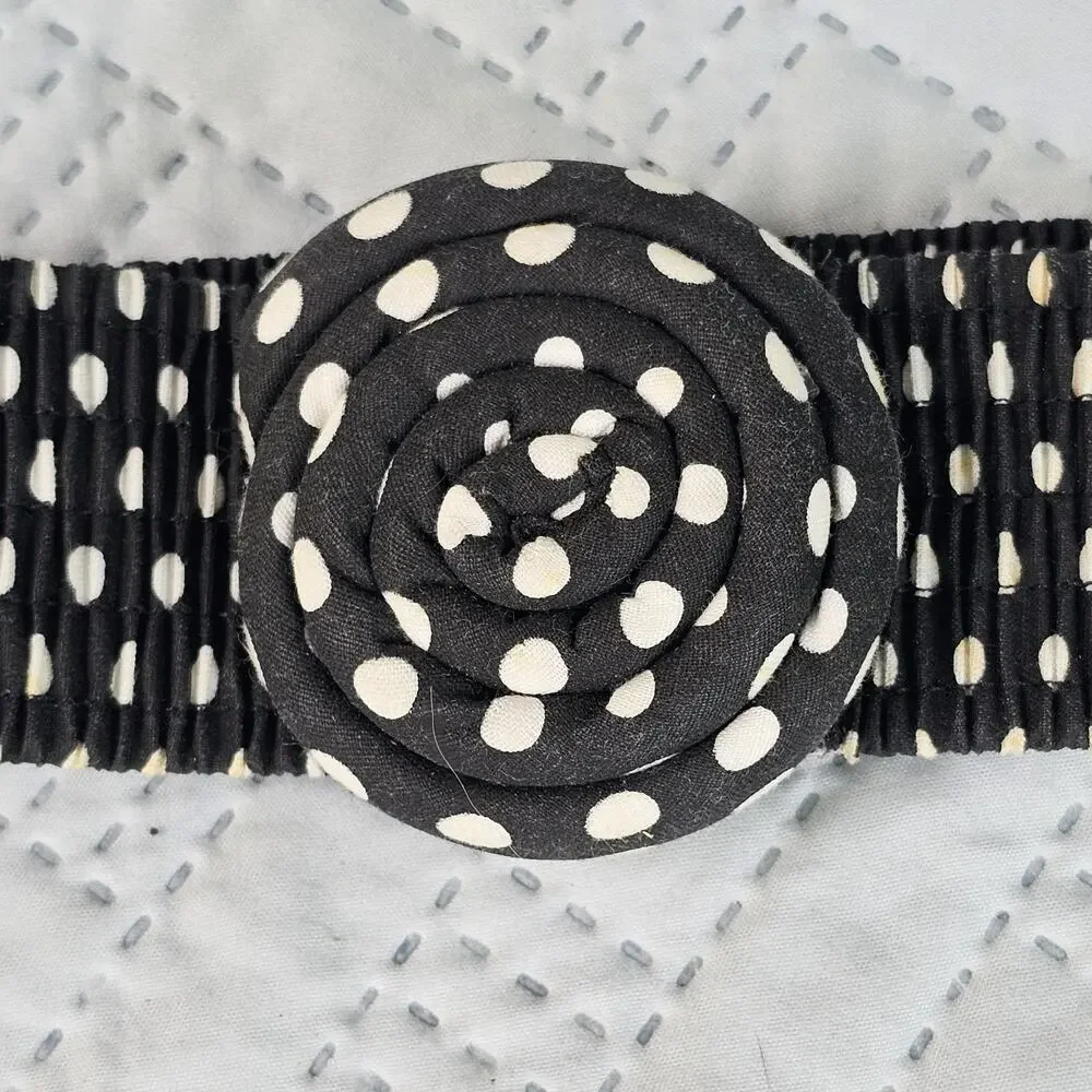 Vintage 80s Rope Elastic Stretch Belts With Buckle Lot Of 3 Polka Dot Wide